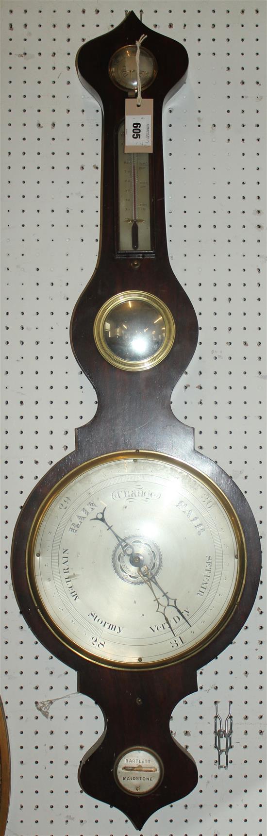 19C rosewood wheel barometer, Bartlett, Maidstone